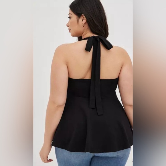 Torrid Foxy Halter Neck Peplum Top Retro Black Plus Size 5X/28W Summer/Vacation - Picture 3 of 5